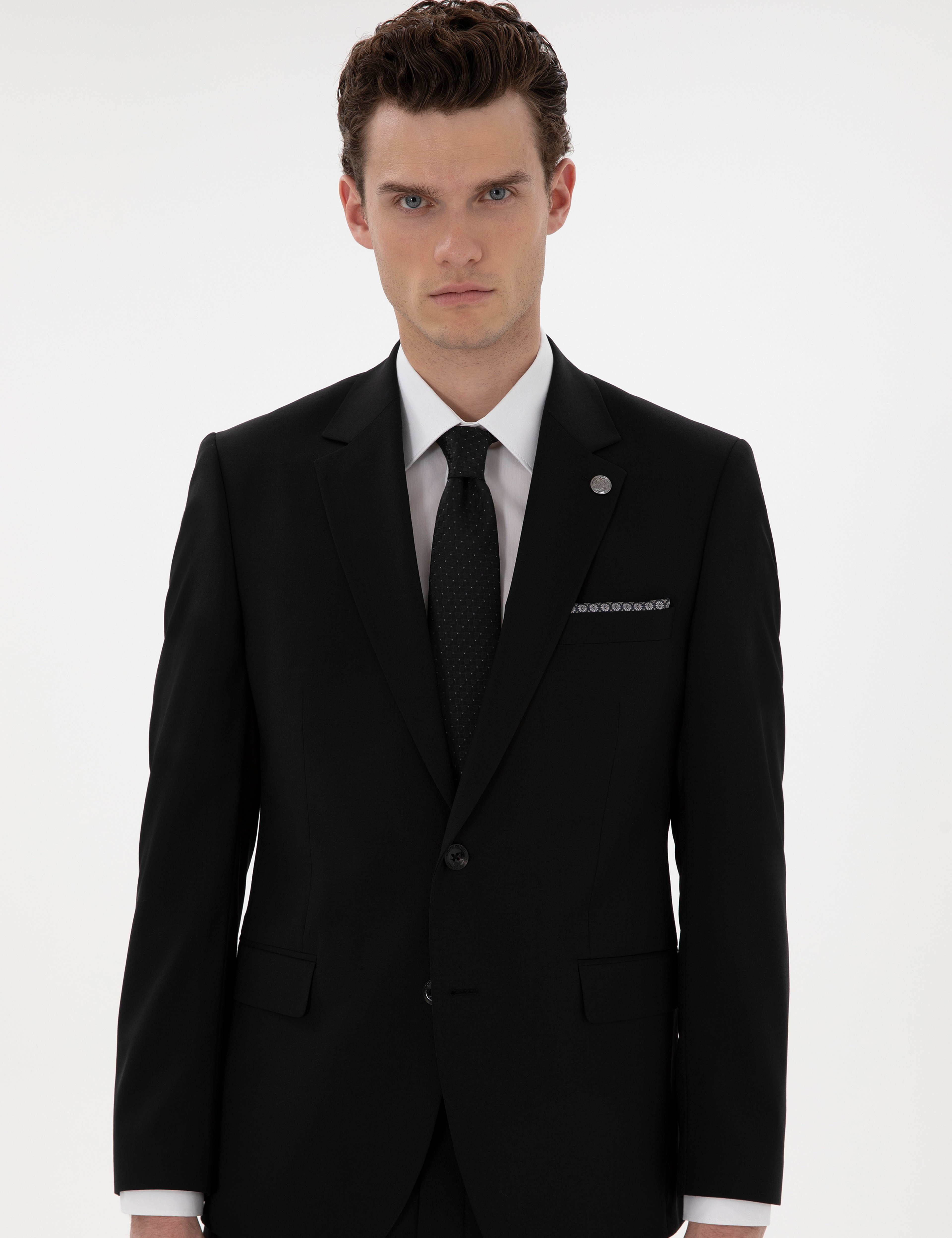 Siyah Slim Fit Yün Takım Elbise - Image 3
