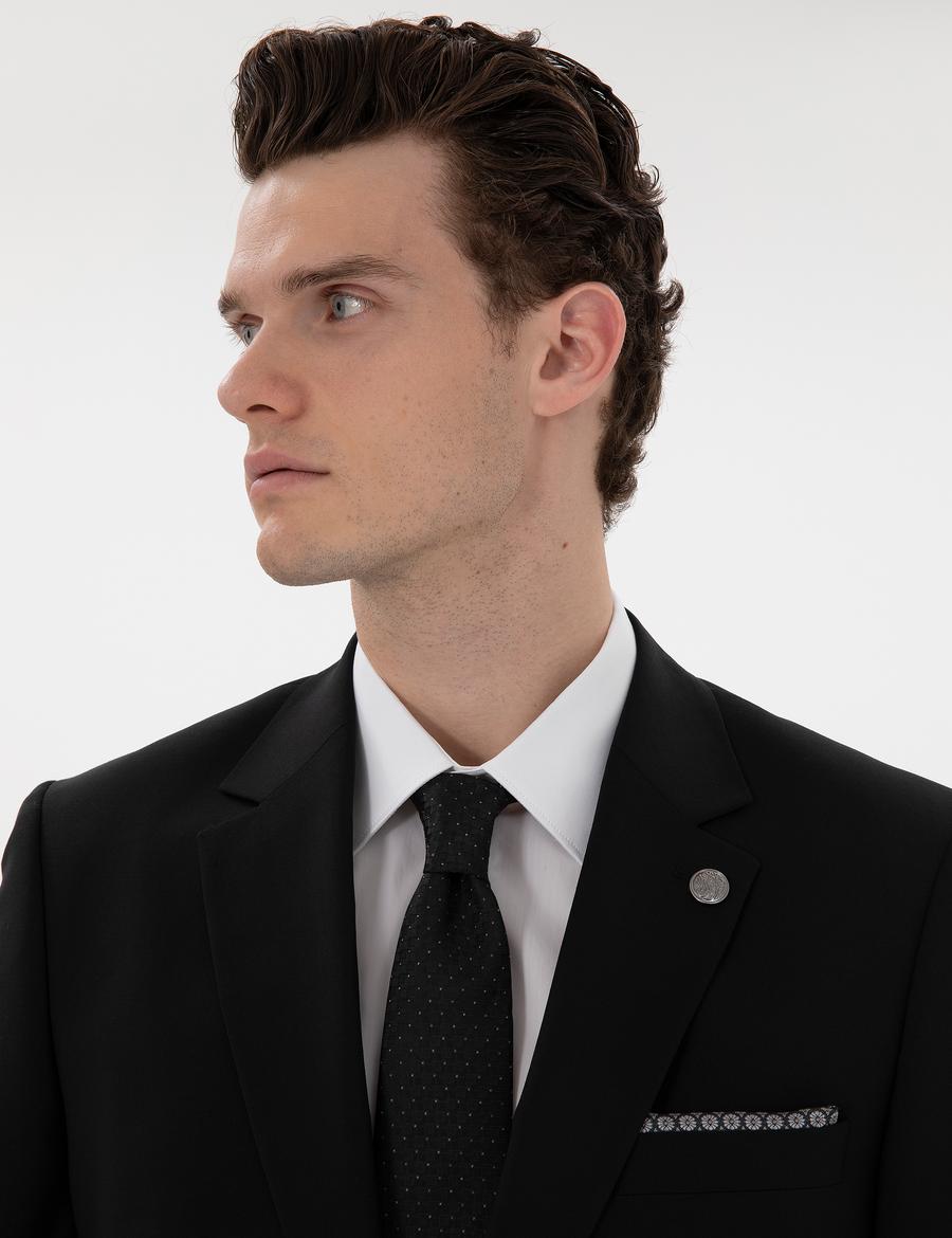 Siyah Slim Fit Yün Takım Elbise