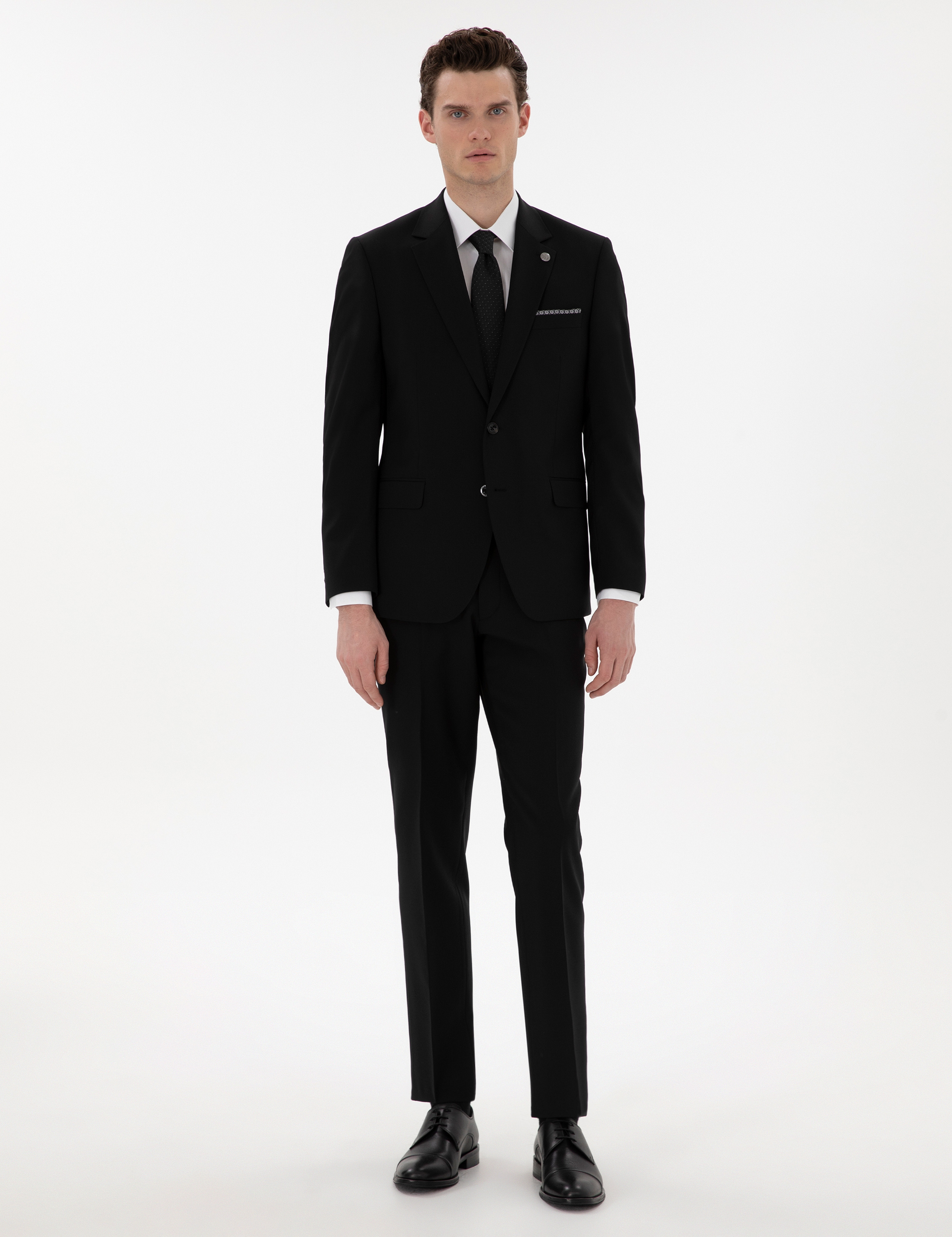 Siyah Slim Fit Yün Takım Elbise - Image 1