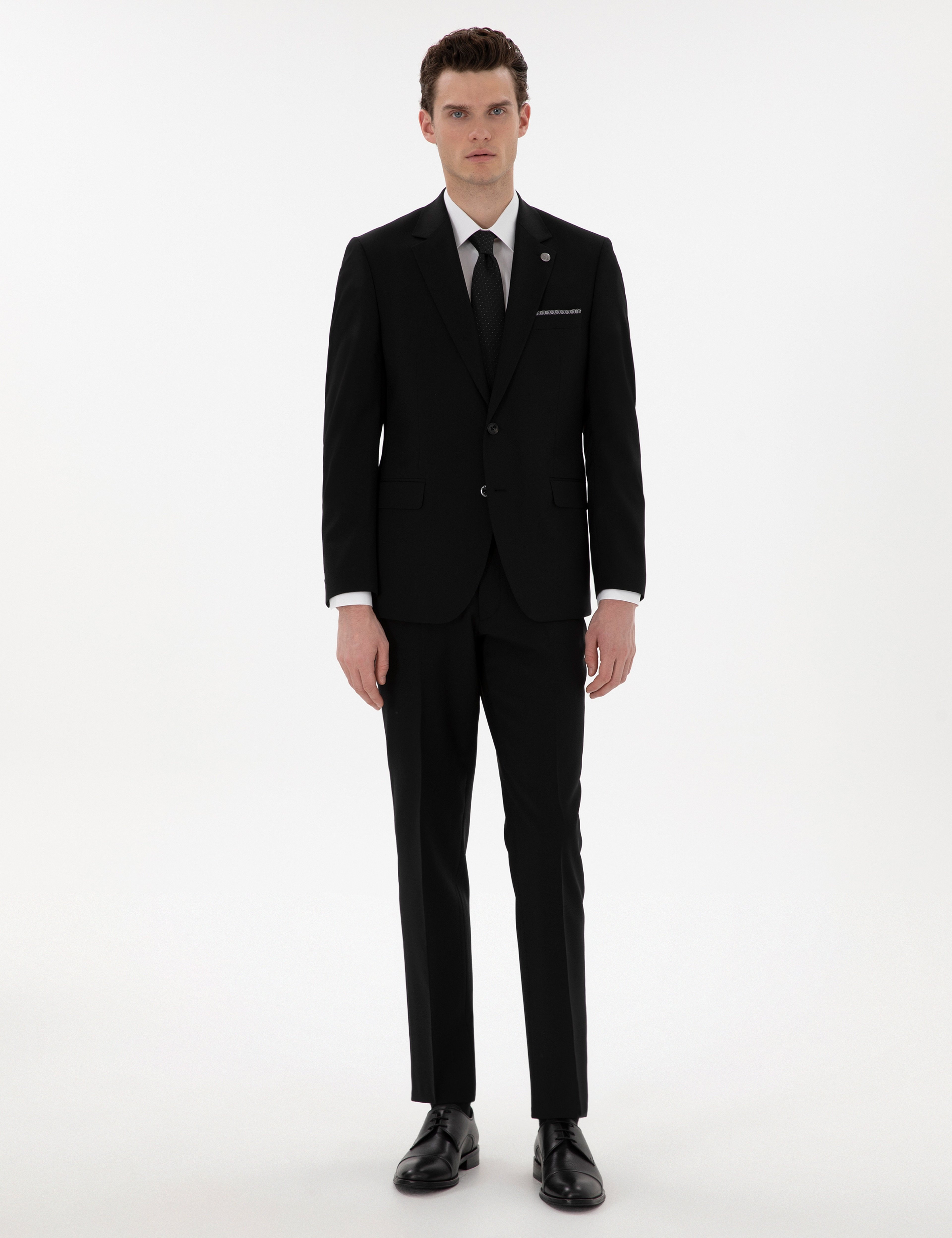 Siyah Slim Fit Yün Takım Elbise