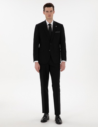 Siyah Slim Fit Yün Takım Elbise