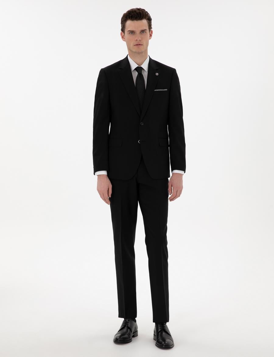 Siyah Slim Fit Yün Takım Elbise