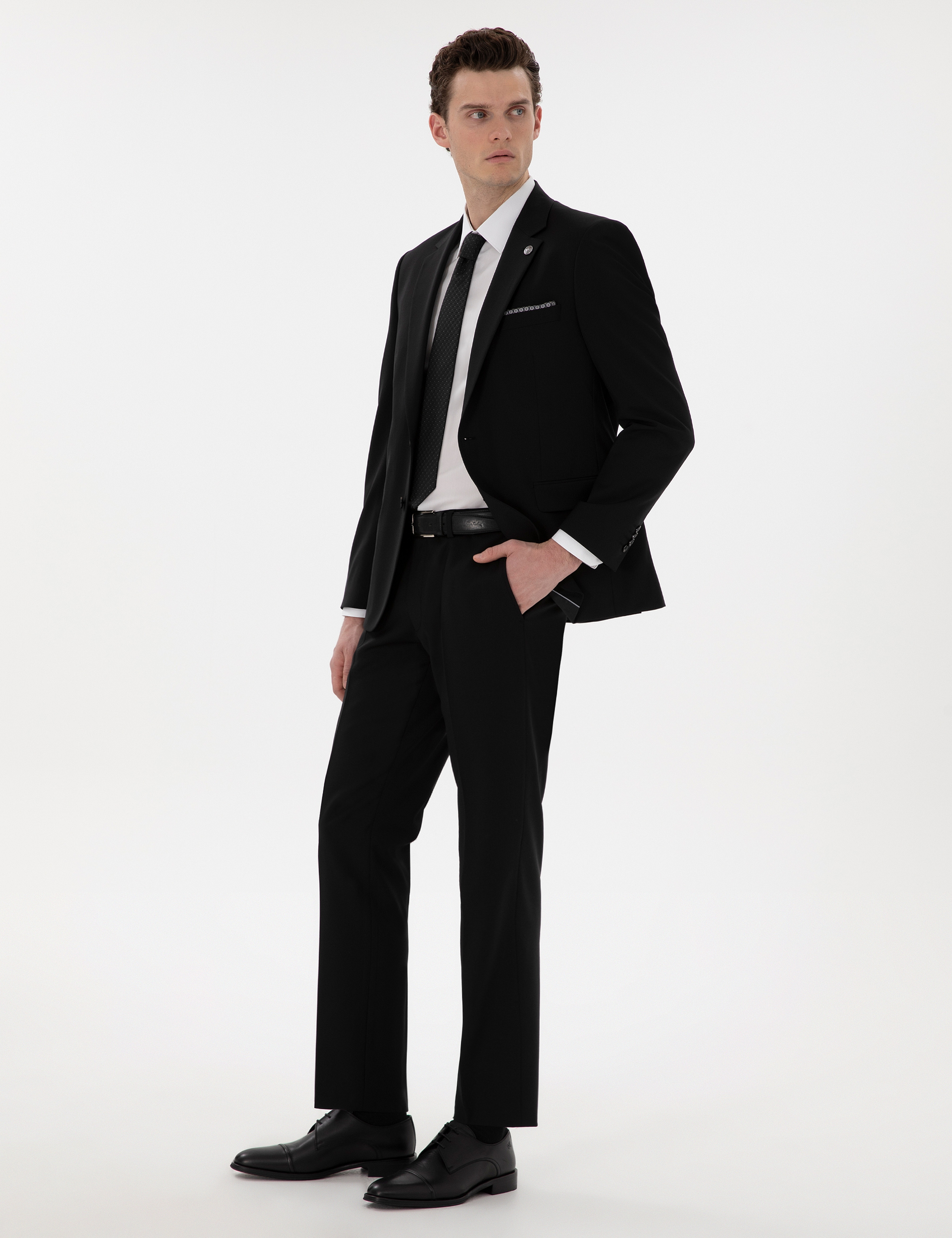 Siyah Slim Fit Yün Takım Elbise - Image 4