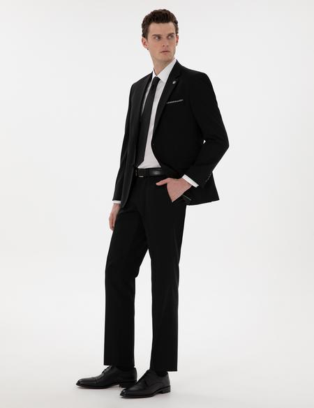 Siyah Slim Fit Yün Takım Elbise - 50305448029