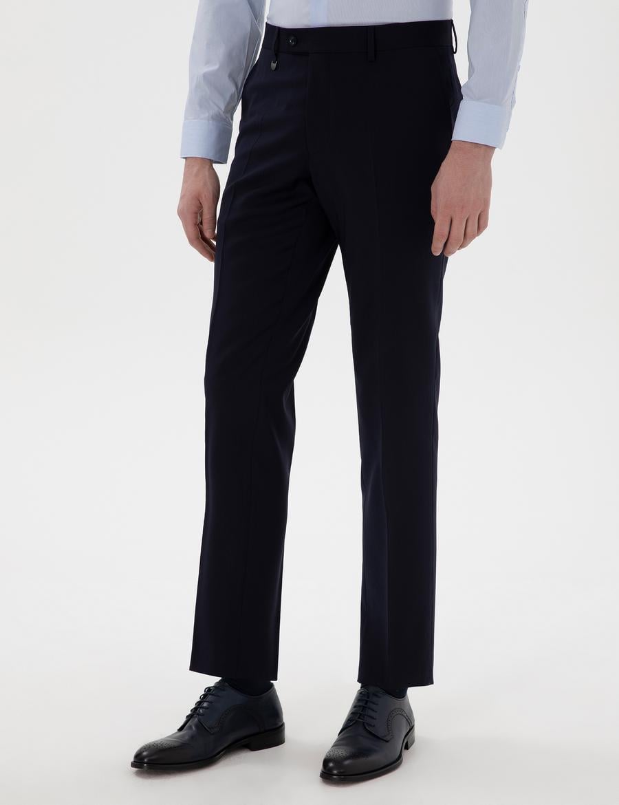 Lacivert Slim Fit %100 Yün Kumaş Pantolon