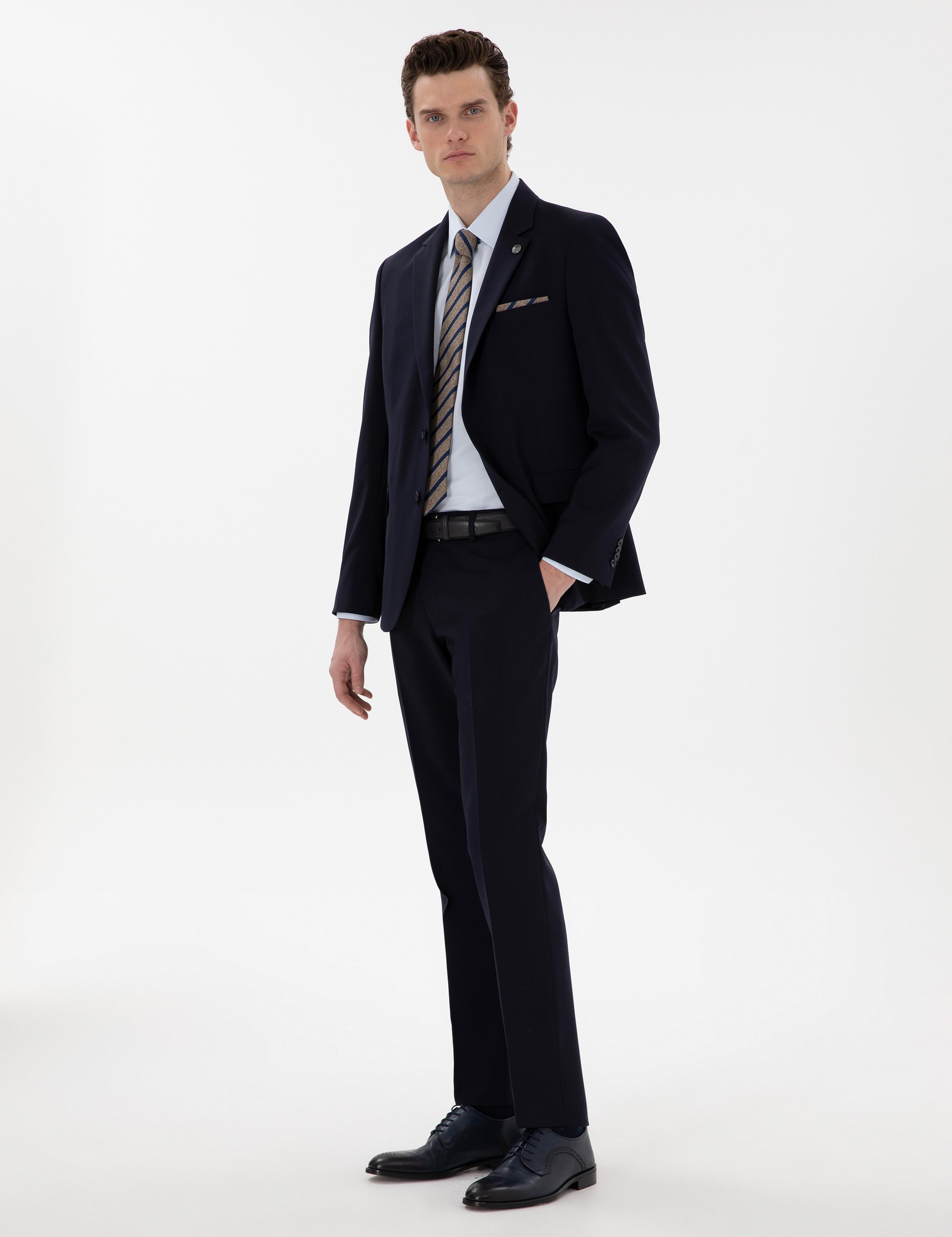 Lacivert Slim Fit Yün Takım Elbise