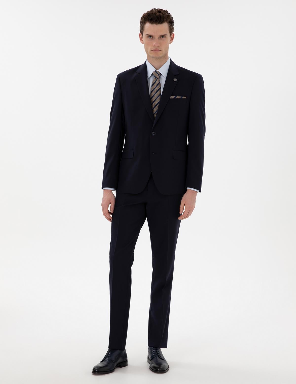 Lacivert Slim Fit Yün Takım Elbise