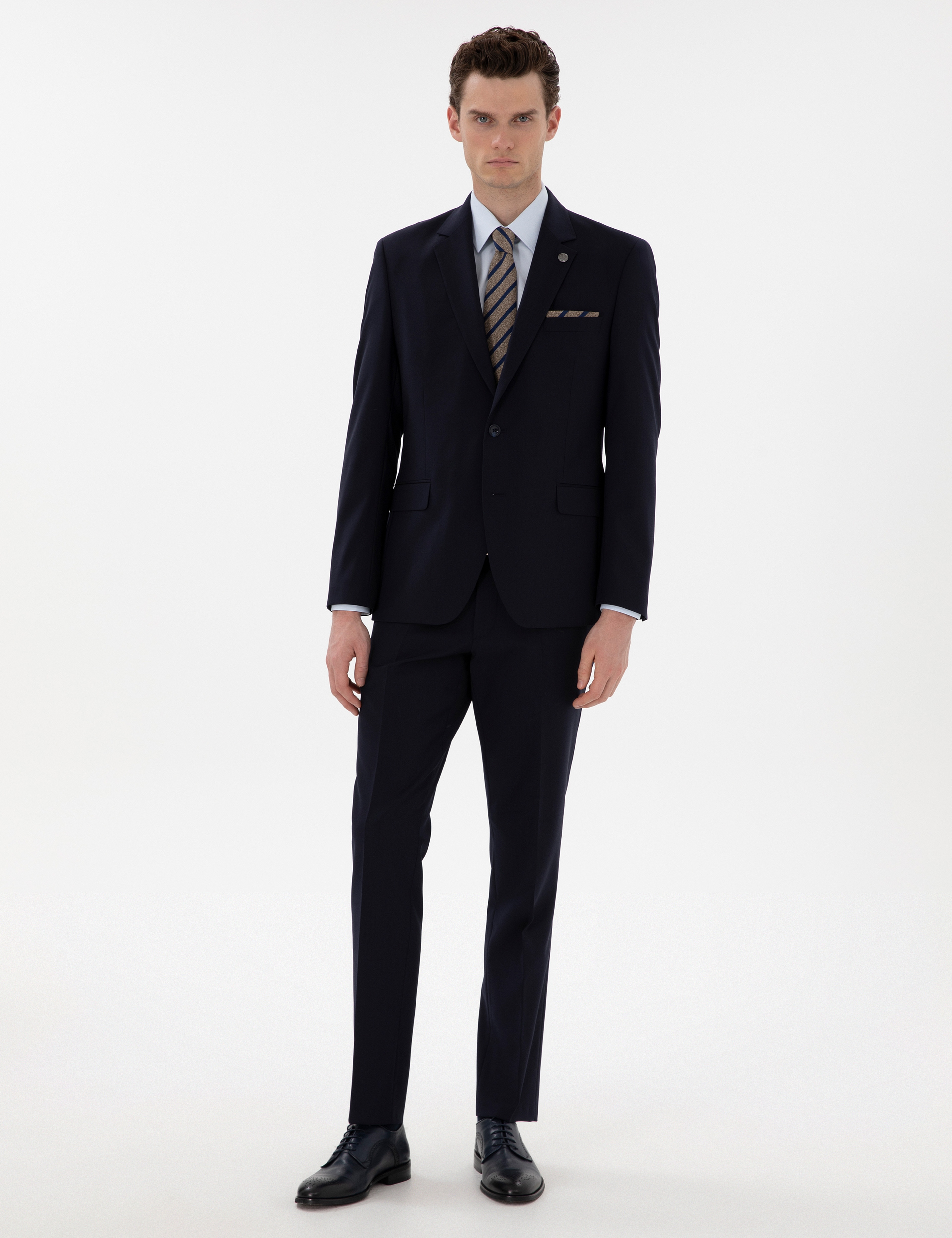 Lacivert Slim Fit Yün Takım Elbise - Image 1