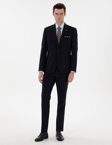 Lacivert Slim Fit Yün Takım Elbise