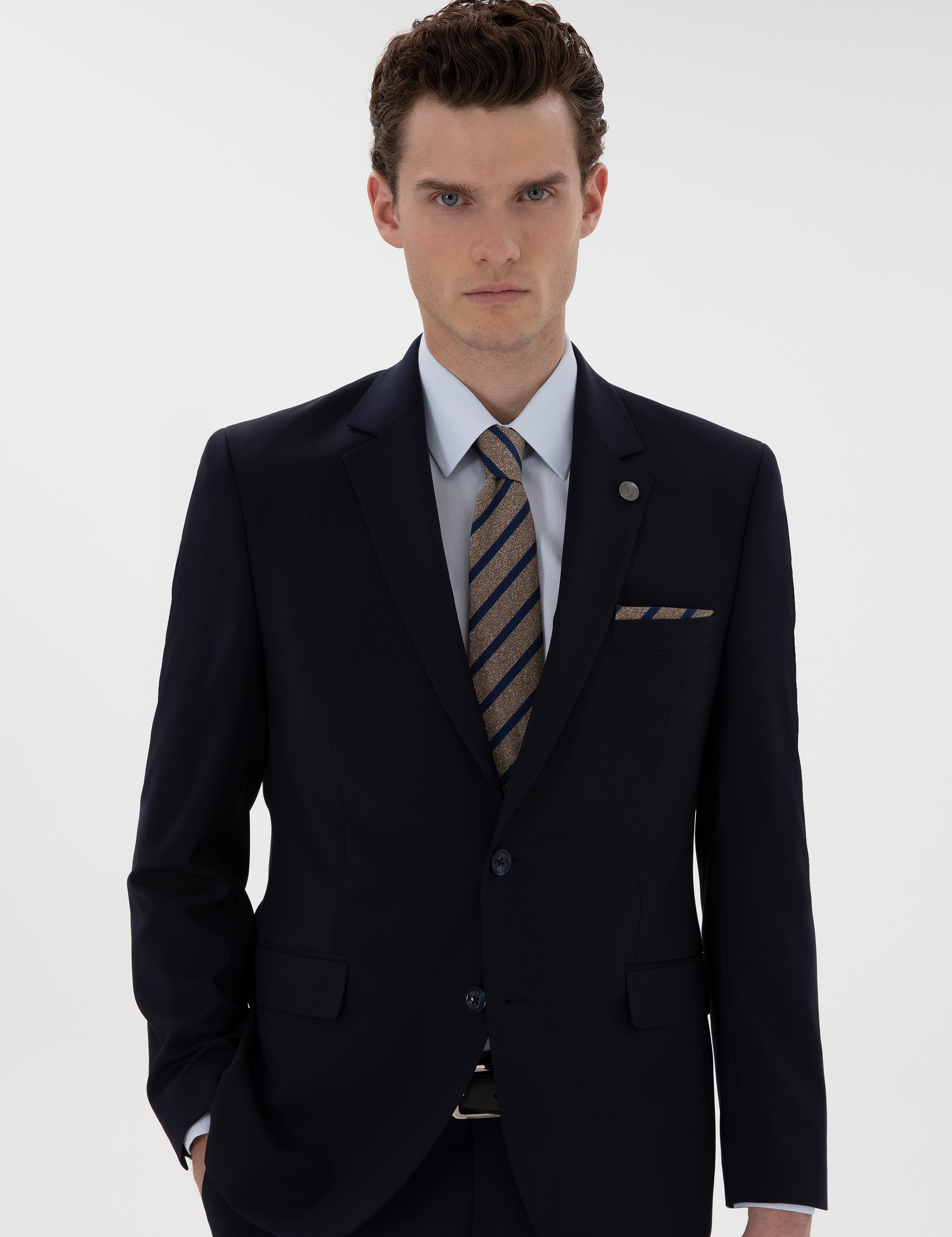 Lacivert Slim Fit Yün Takım Elbise - Image 3