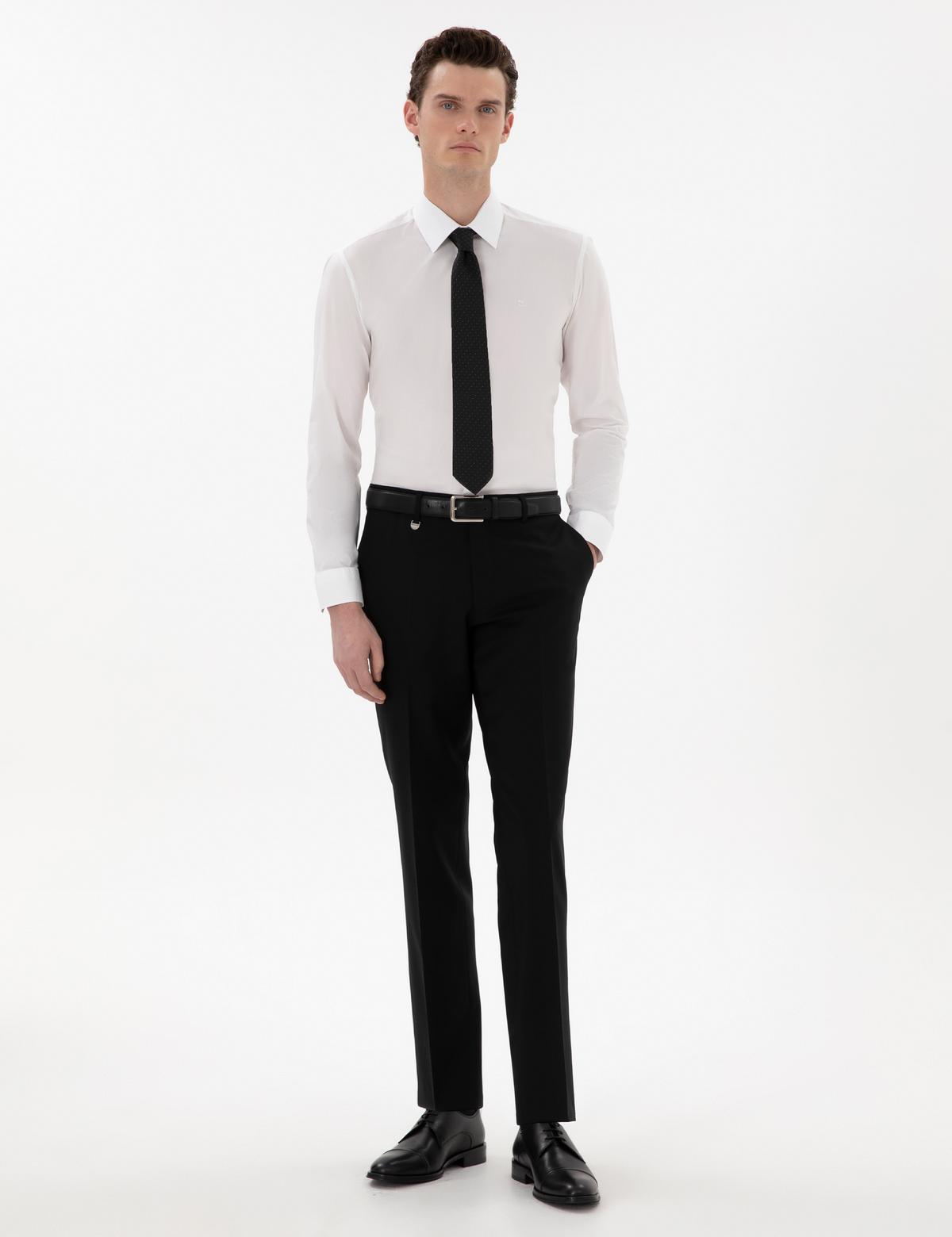 Siyah Slim Fit %100 Yün Kumaş Pantolon