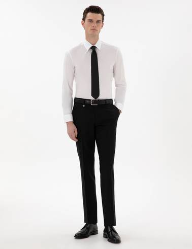 Siyah Slim Fit %100 Yün Kumaş Pantolon