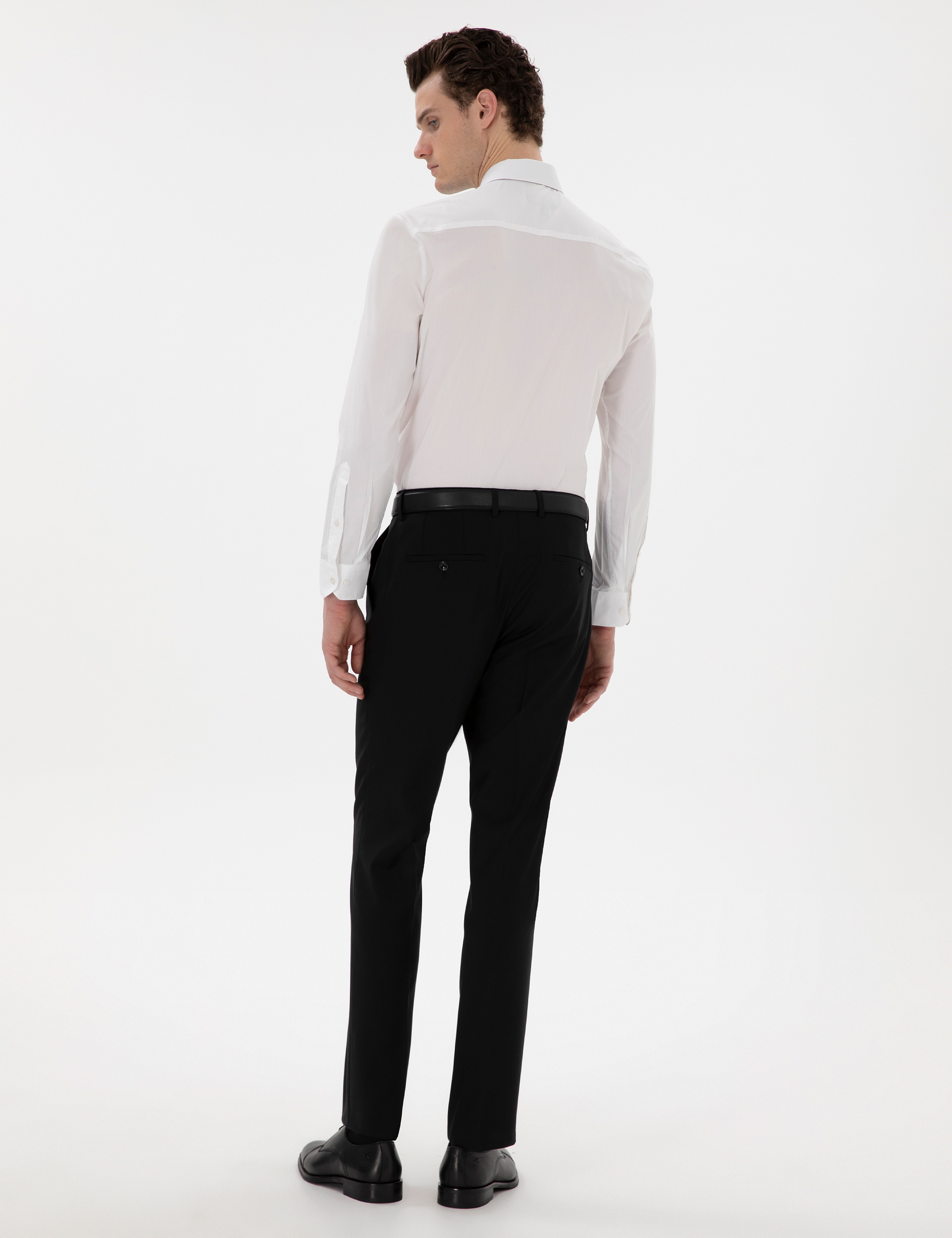 Siyah Slim Fit %100 Yün Kumaş Pantolon - Image 4