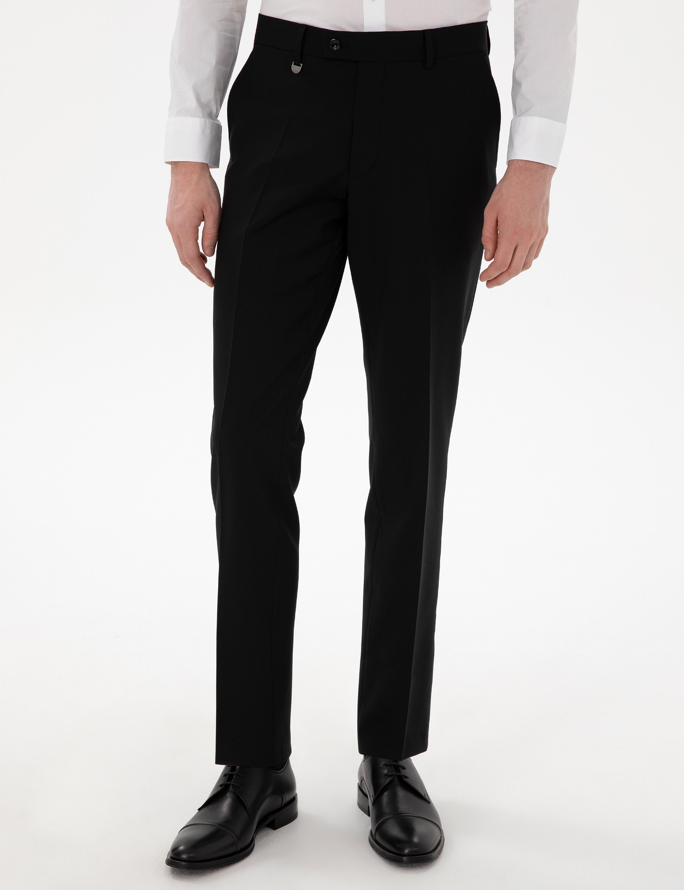 Siyah Slim Fit %100 Yün Kumaş Pantolon