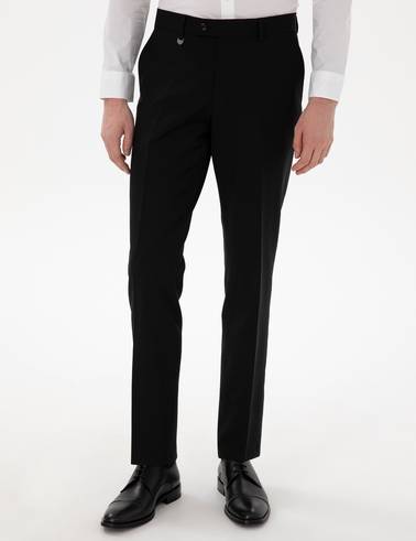 Siyah Slim Fit %100 Yün Kumaş Pantolon