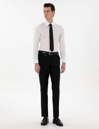 Siyah Slim Fit %100 Yün Kumaş Pantolon