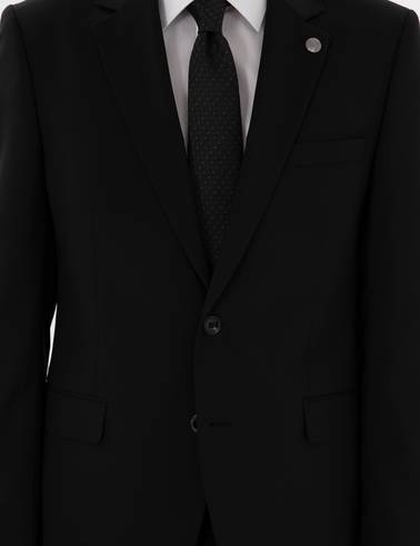 Siyah Slim Fit Yün Takım Elbise