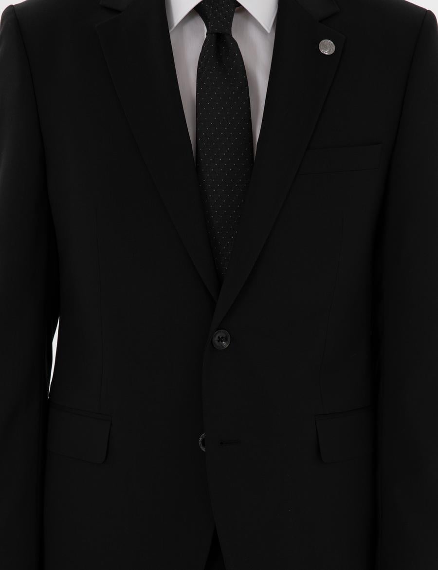 Siyah Slim Fit Yün Takım Elbise