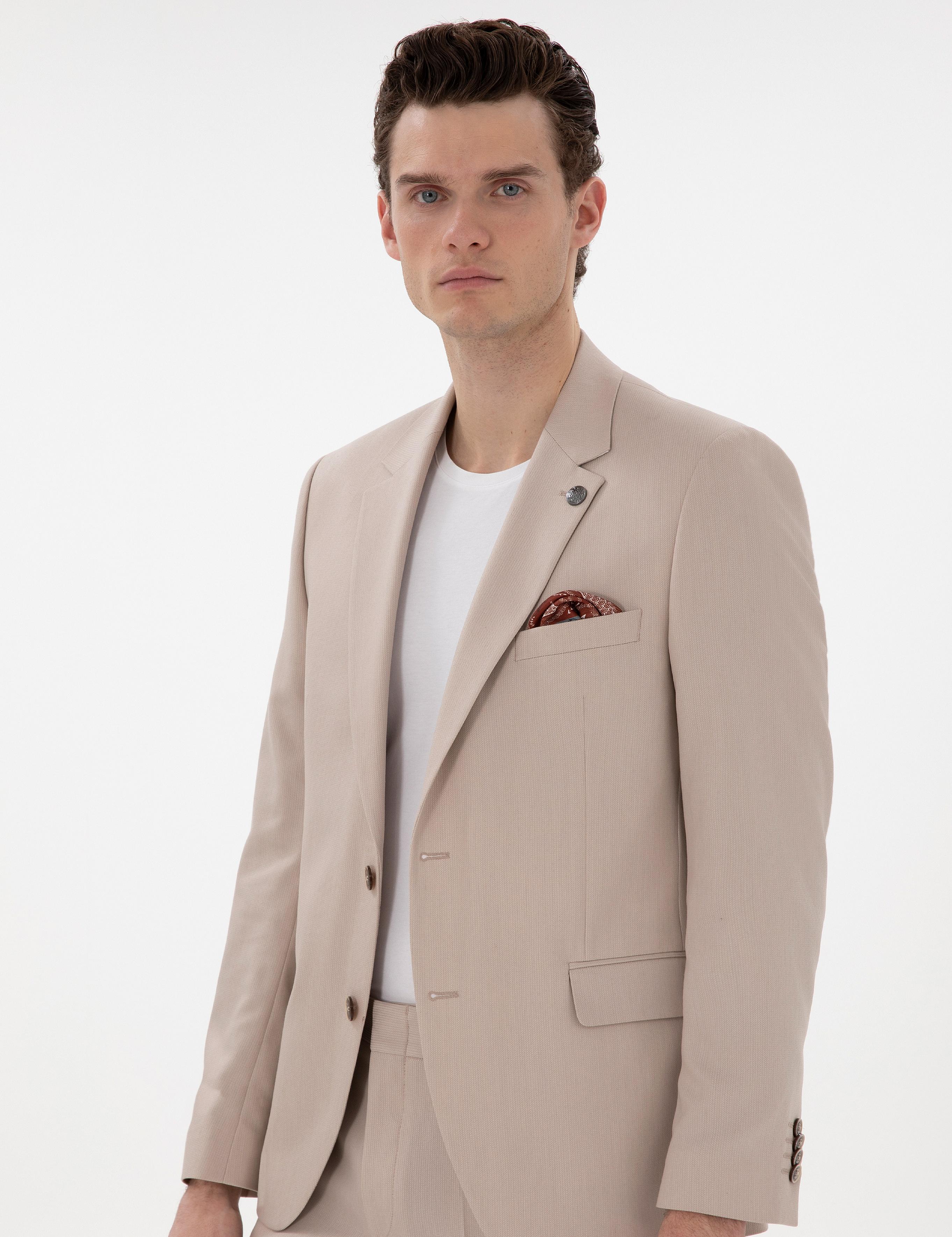 Bej Slim Fit Takım Elbise