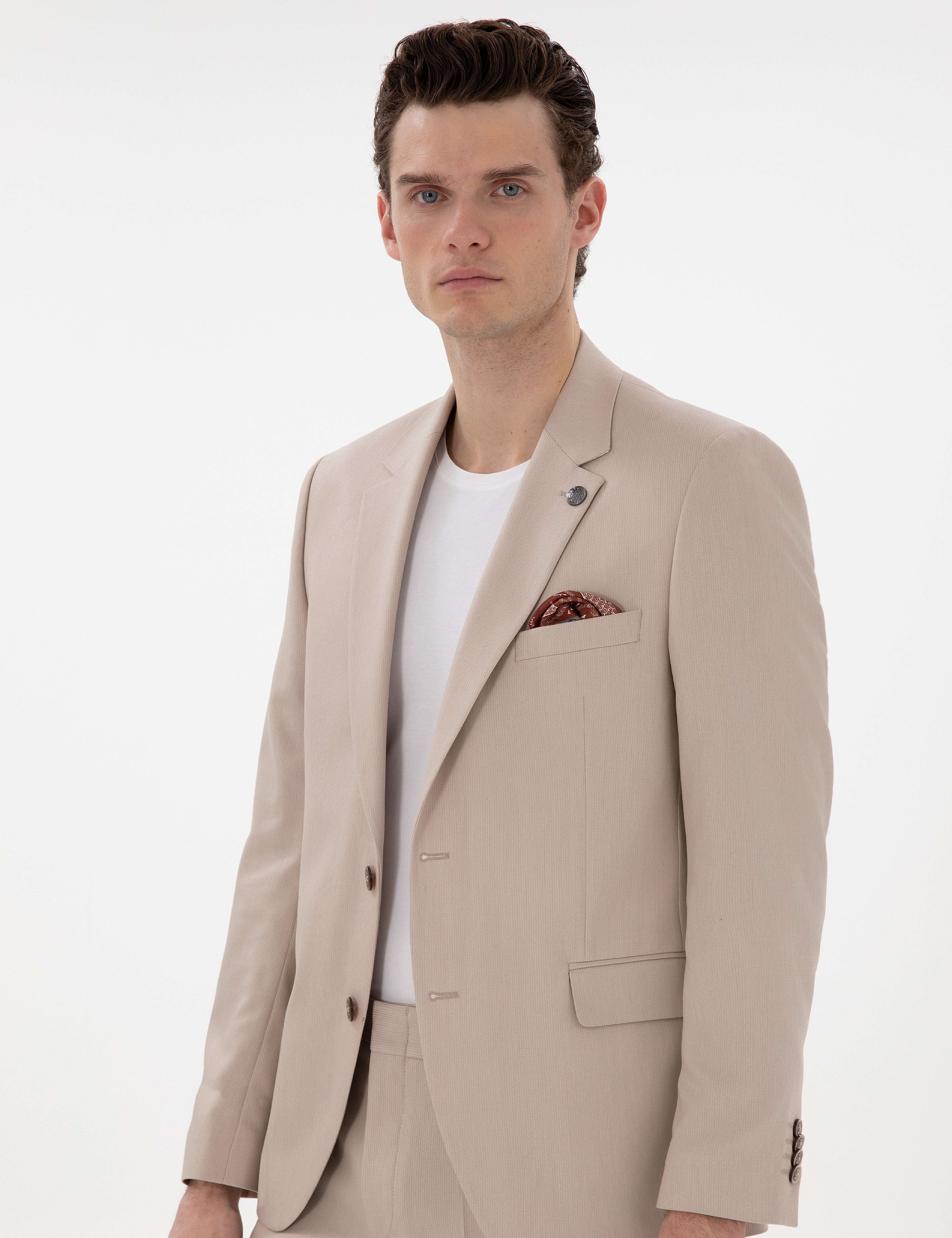 Bej Slim Fit Takım Elbise - Image 3