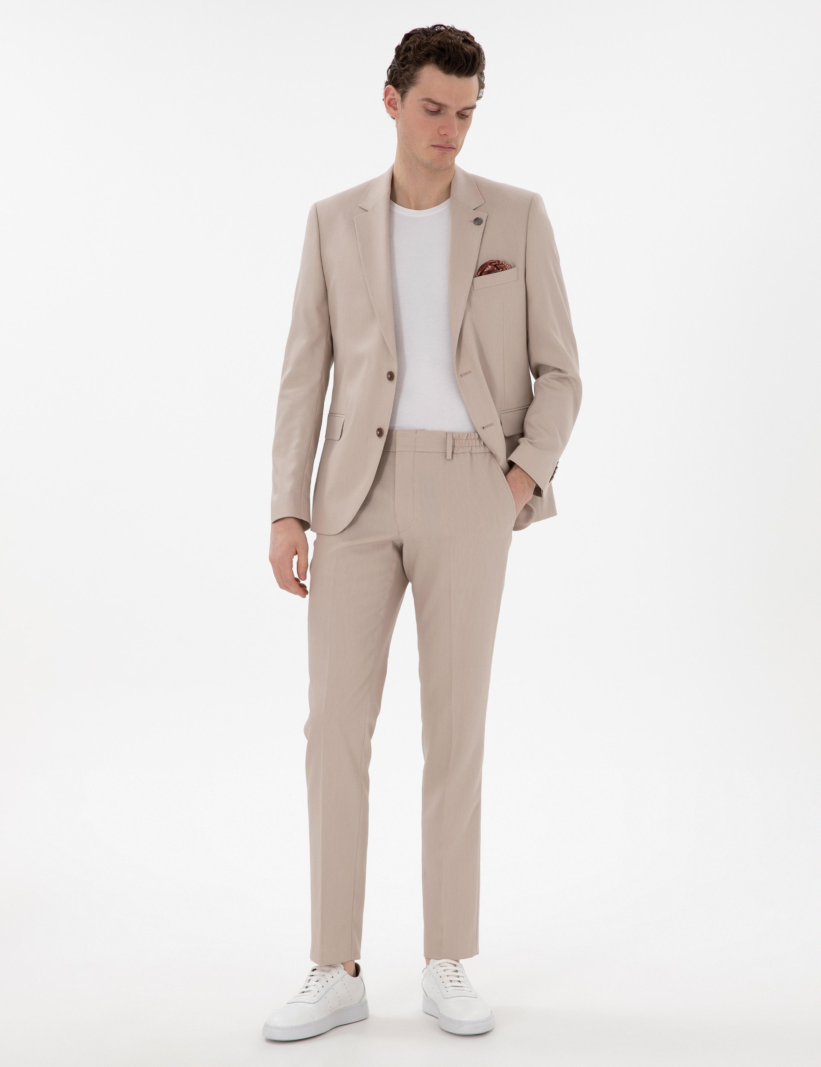 Bej Slim Fit Takım Elbise