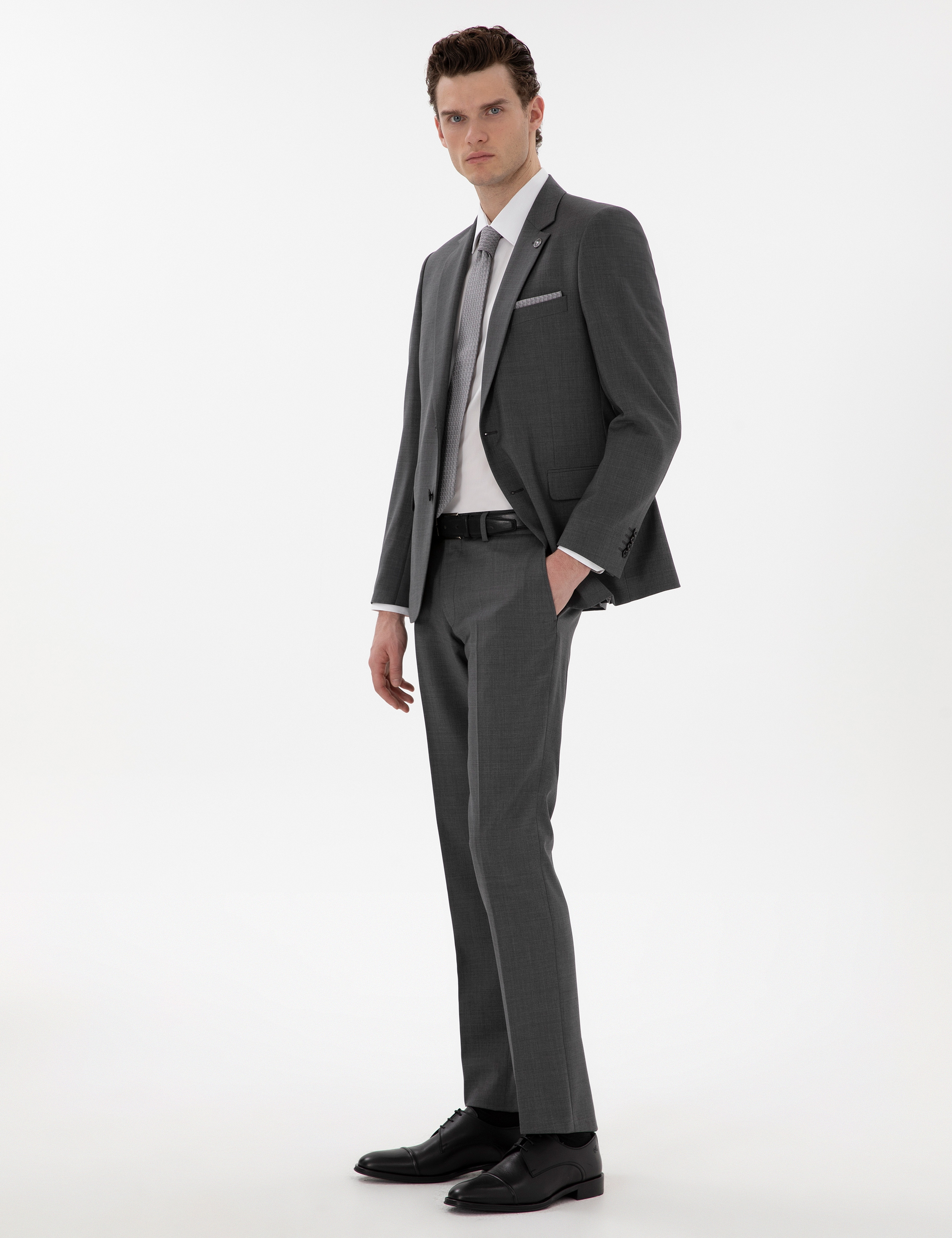 Füme Slim Fit Yün Takım Elbise