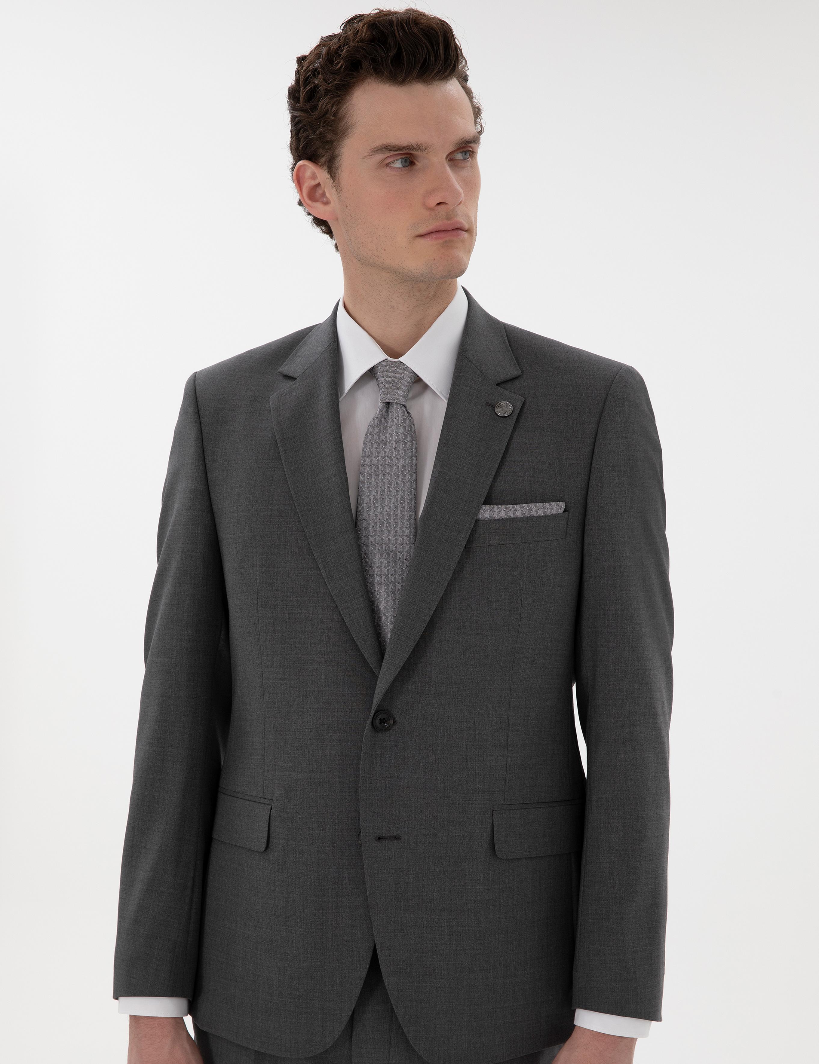 Füme Slim Fit Yün Takım Elbise