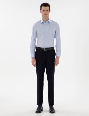 Lacivert Slim Fit %100 Yün Kumaş Pantolon