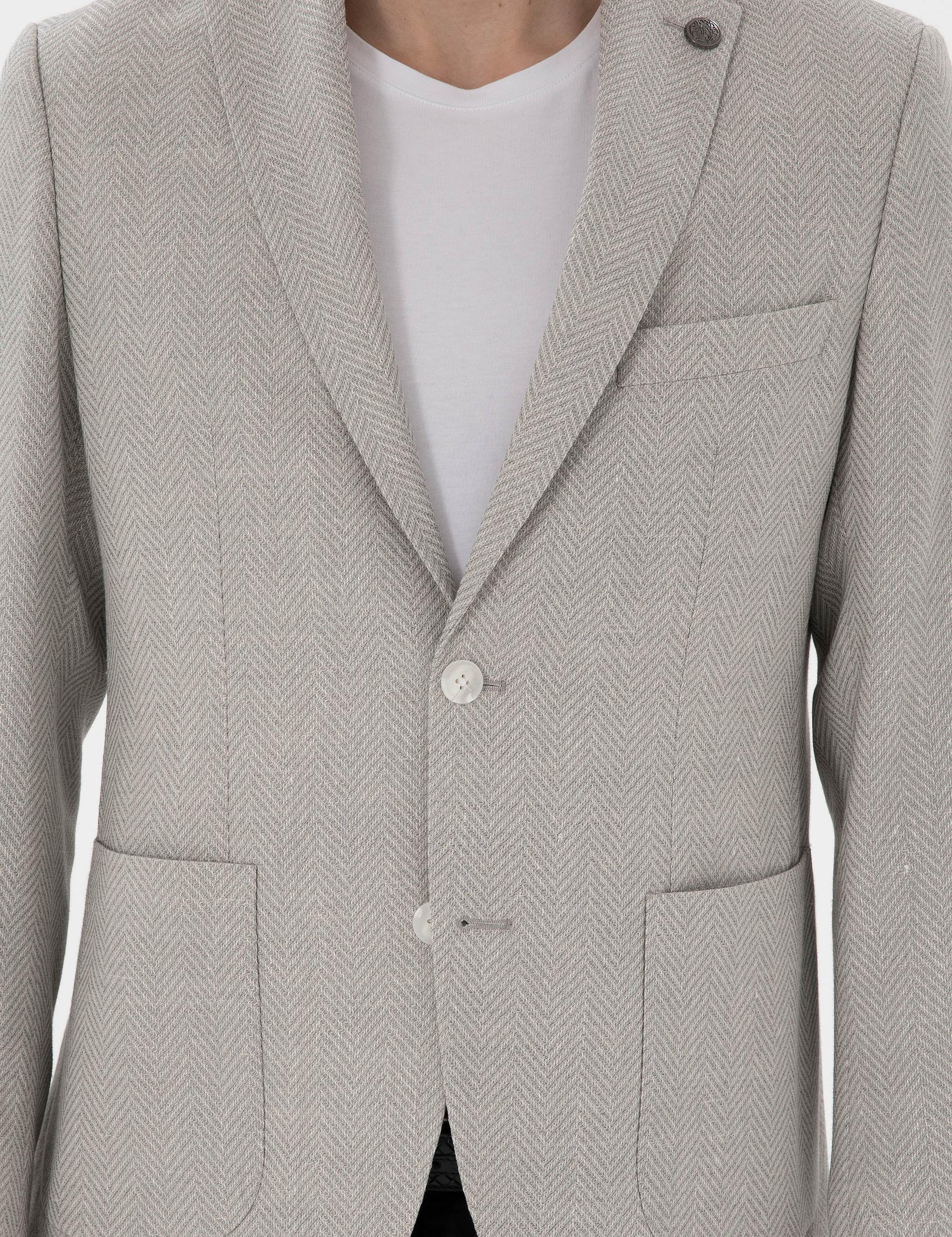 Açık Gri Slim Fit Yün Keten Karışımlı Ceket