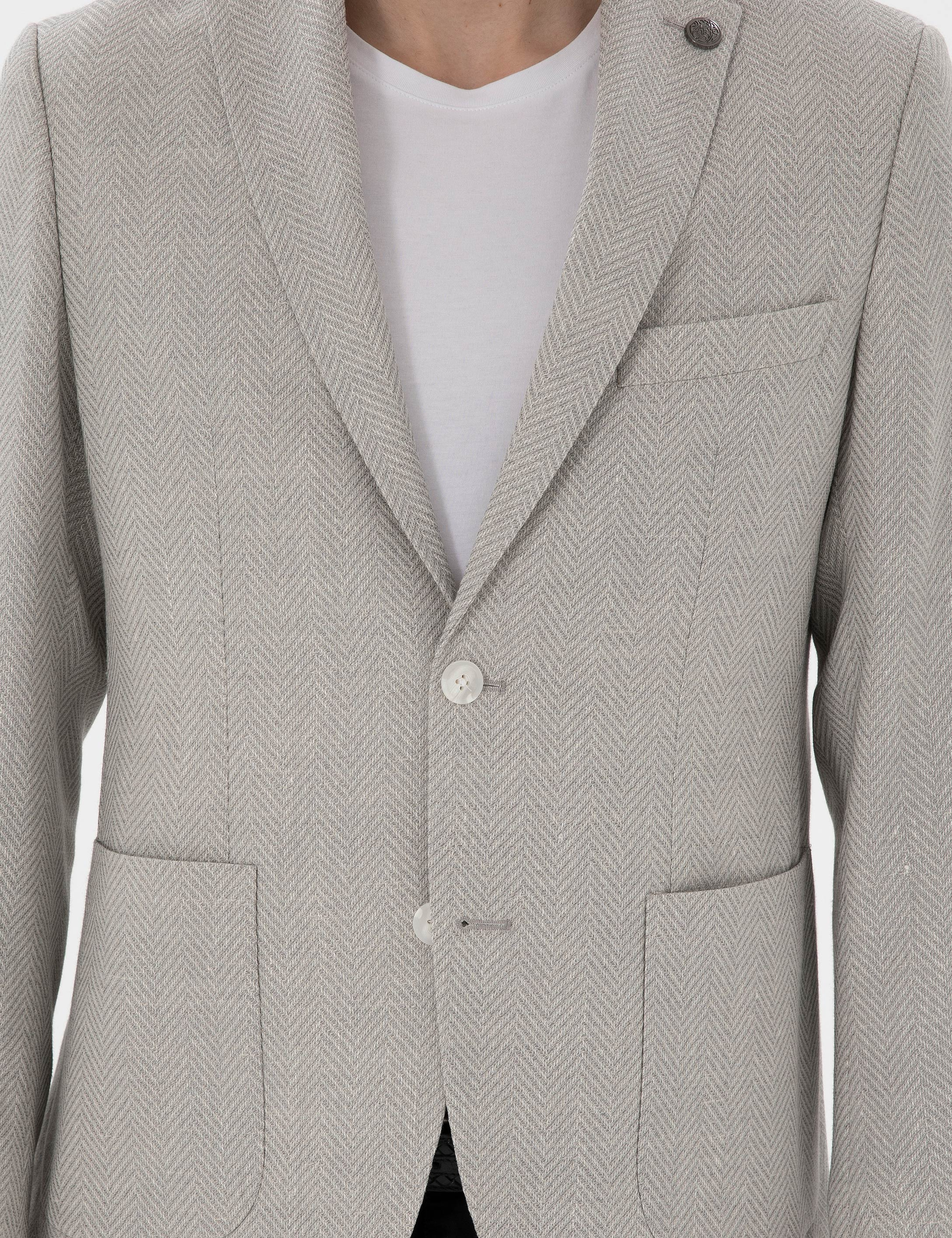 Açık Gri Slim Fit Yün Keten Karışımlı Ceket