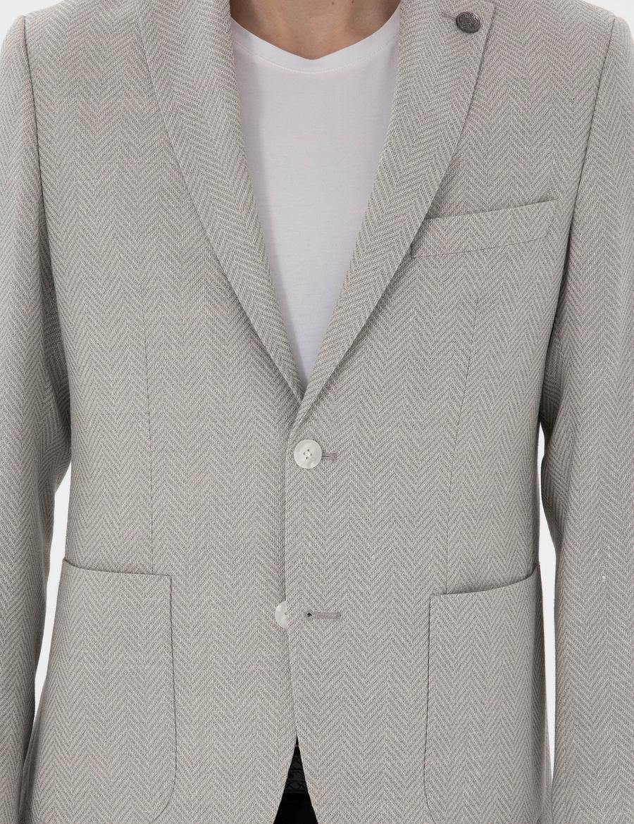 Açık Gri Slim Fit Yün Keten Karışımlı Ceket