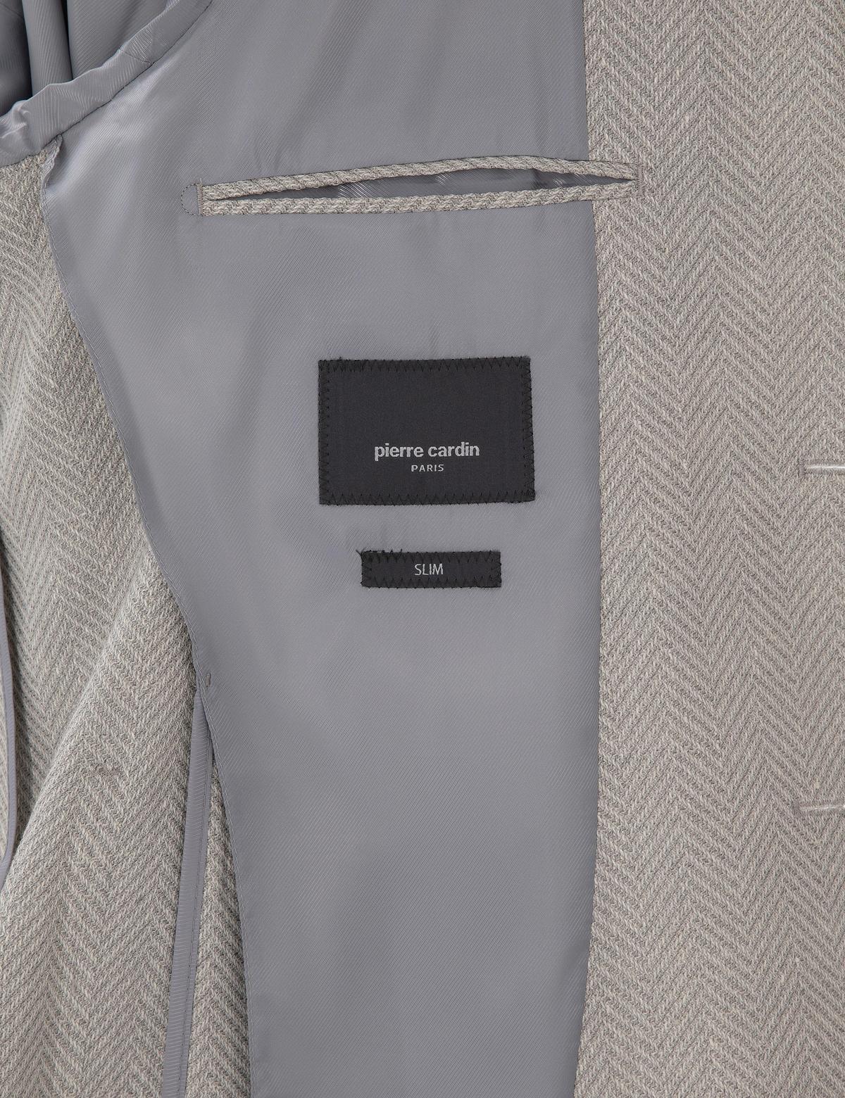 Açık Gri Slim Fit Yün Keten Karışımlı Ceket - 50302234011