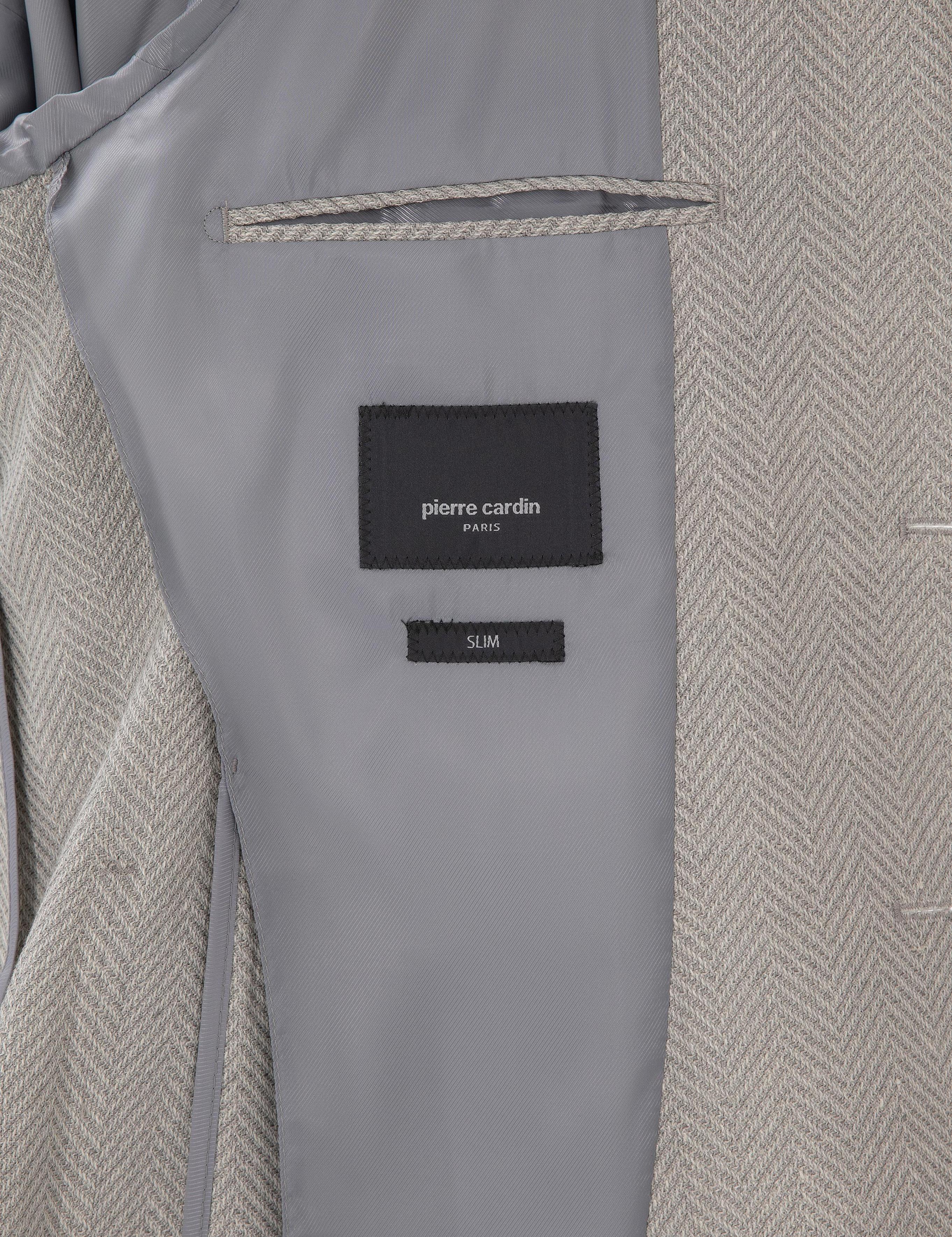 Açık Gri Slim Fit Yün Keten Karışımlı Ceket