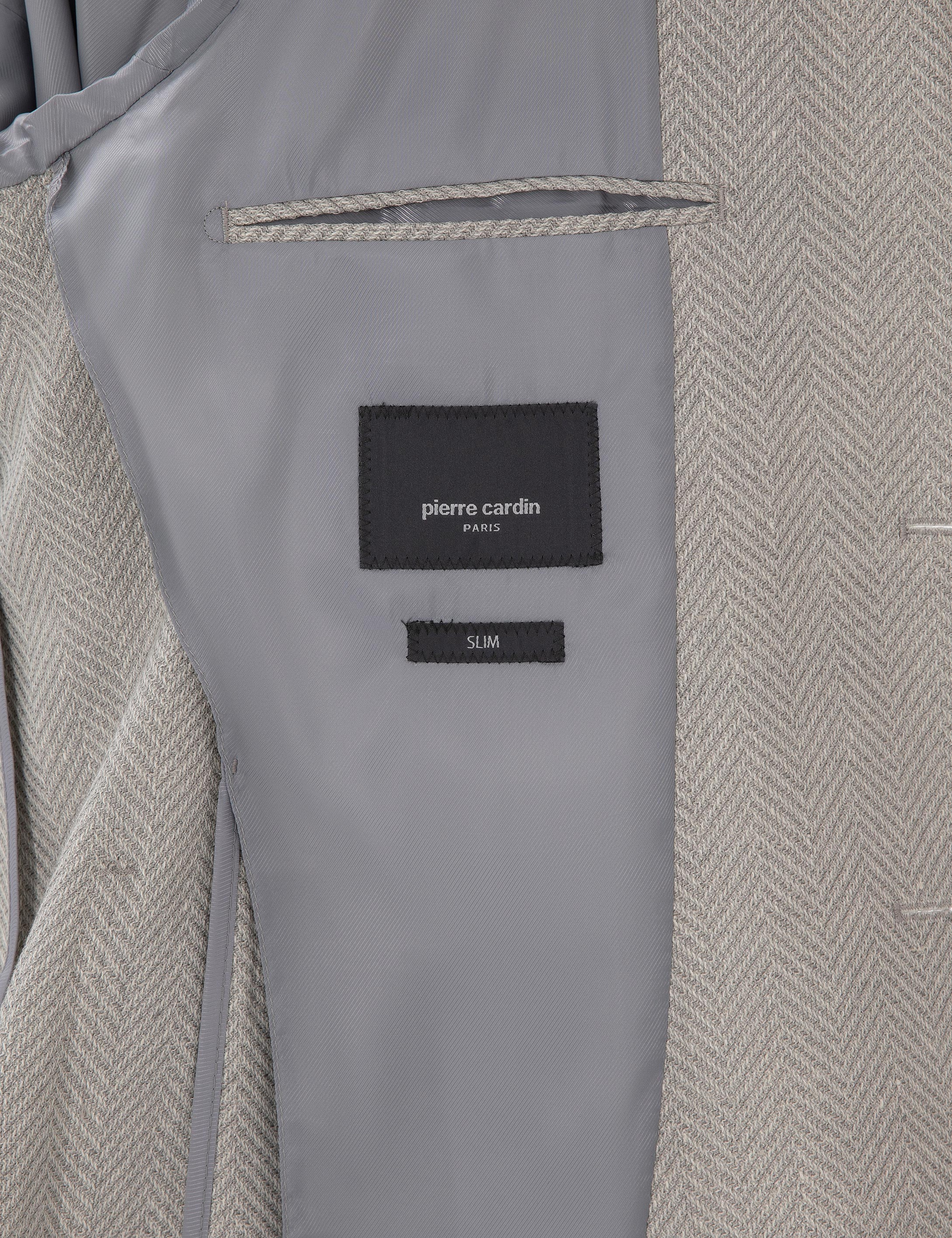 Açık Gri Slim Fit Yün Keten Karışımlı Ceket - Image 6