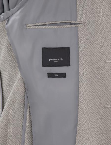 Açık Gri Slim Fit Yün Keten Karışımlı Ceket - 50302234011