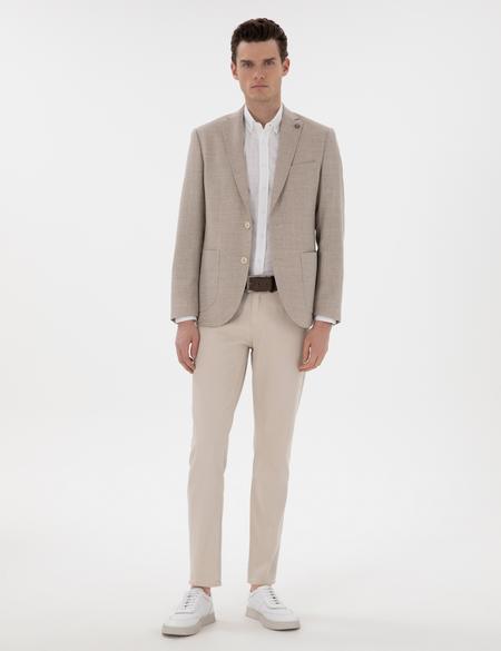 Bej Slim Fit Yün Keten Karışımlı Ceket - 50302234044