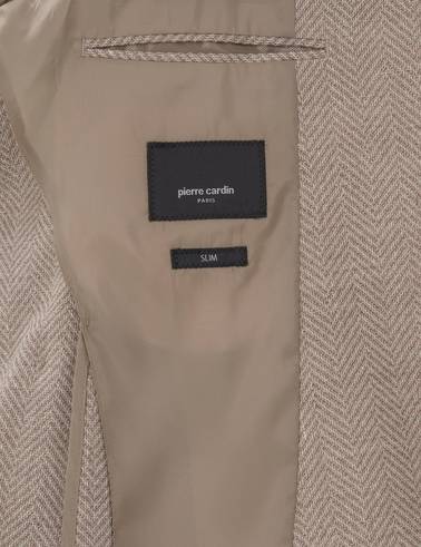 Bej Slim Fit Yün Keten Karışımlı Ceket