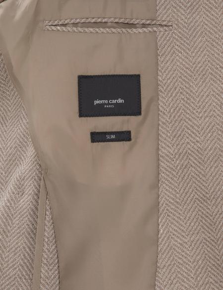 Bej Slim Fit Yün Keten Karışımlı Ceket - 50302234044