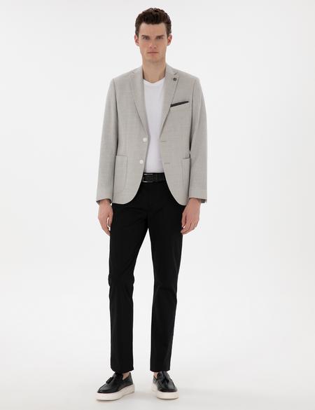 Açık Gri Slim Fit Yün Keten Karışımlı Ceket - 50302234011