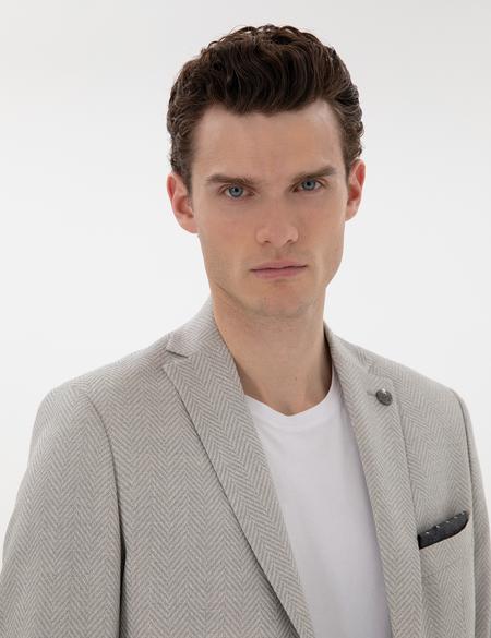 Açık Gri Slim Fit Yün Keten Karışımlı Ceket - 50302234011