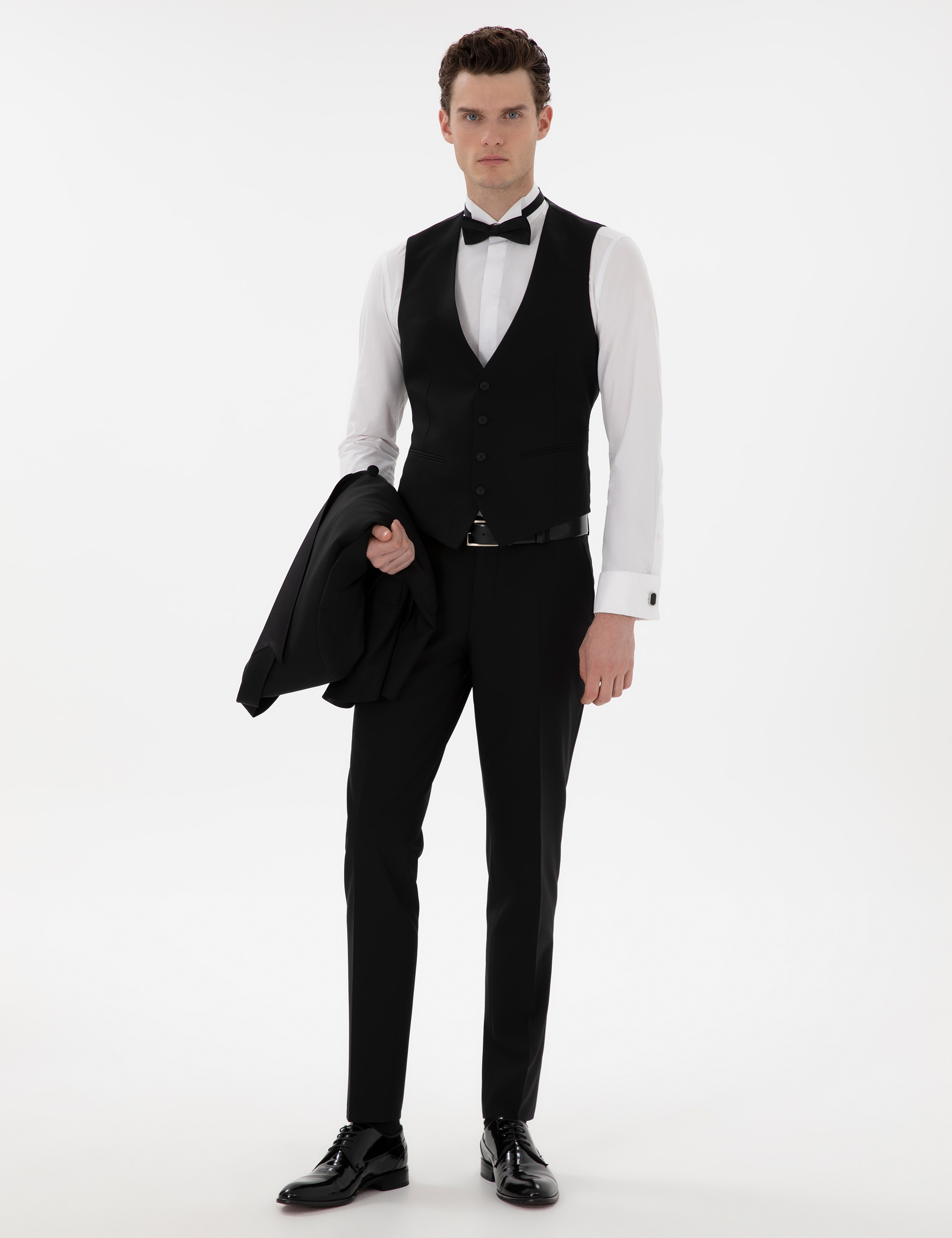 Siyah Ex. Slim Fit Yelekli Smokin - Image 2