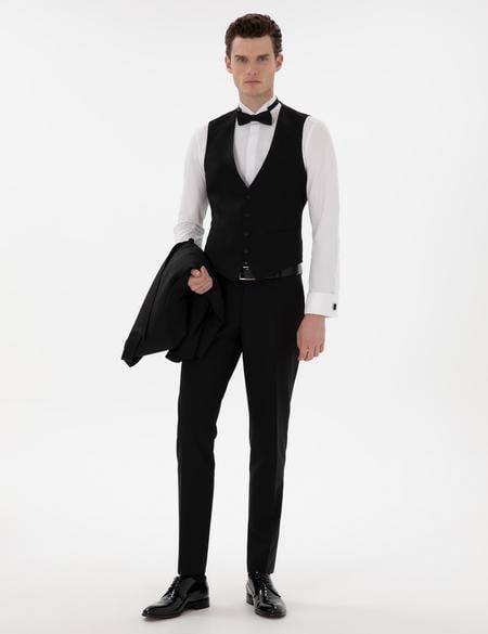 Siyah Ex. Slim Fit Yelekli Smokin - 50306206026