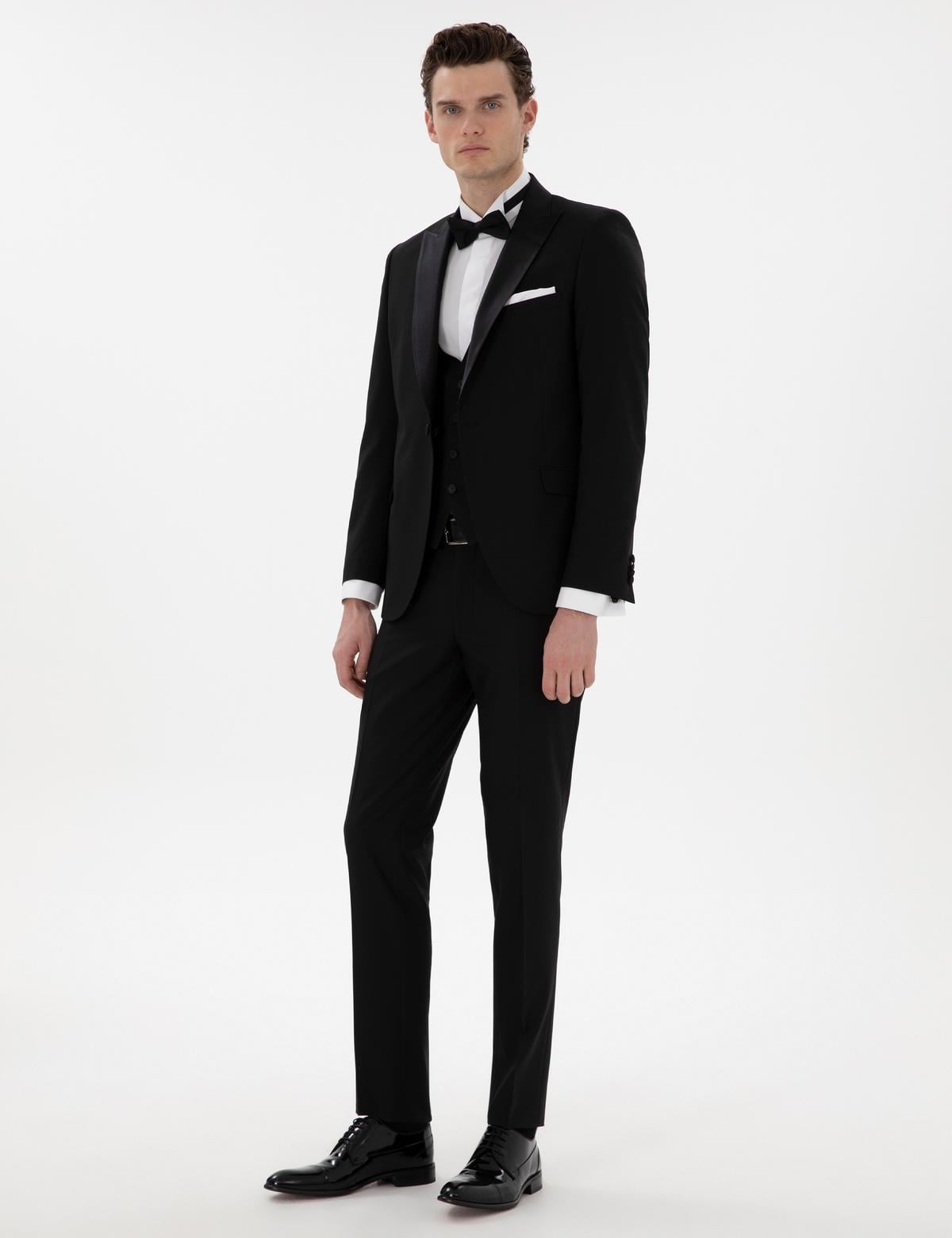 Siyah Ex. Slim Fit Yelekli Smokin - 50306206026