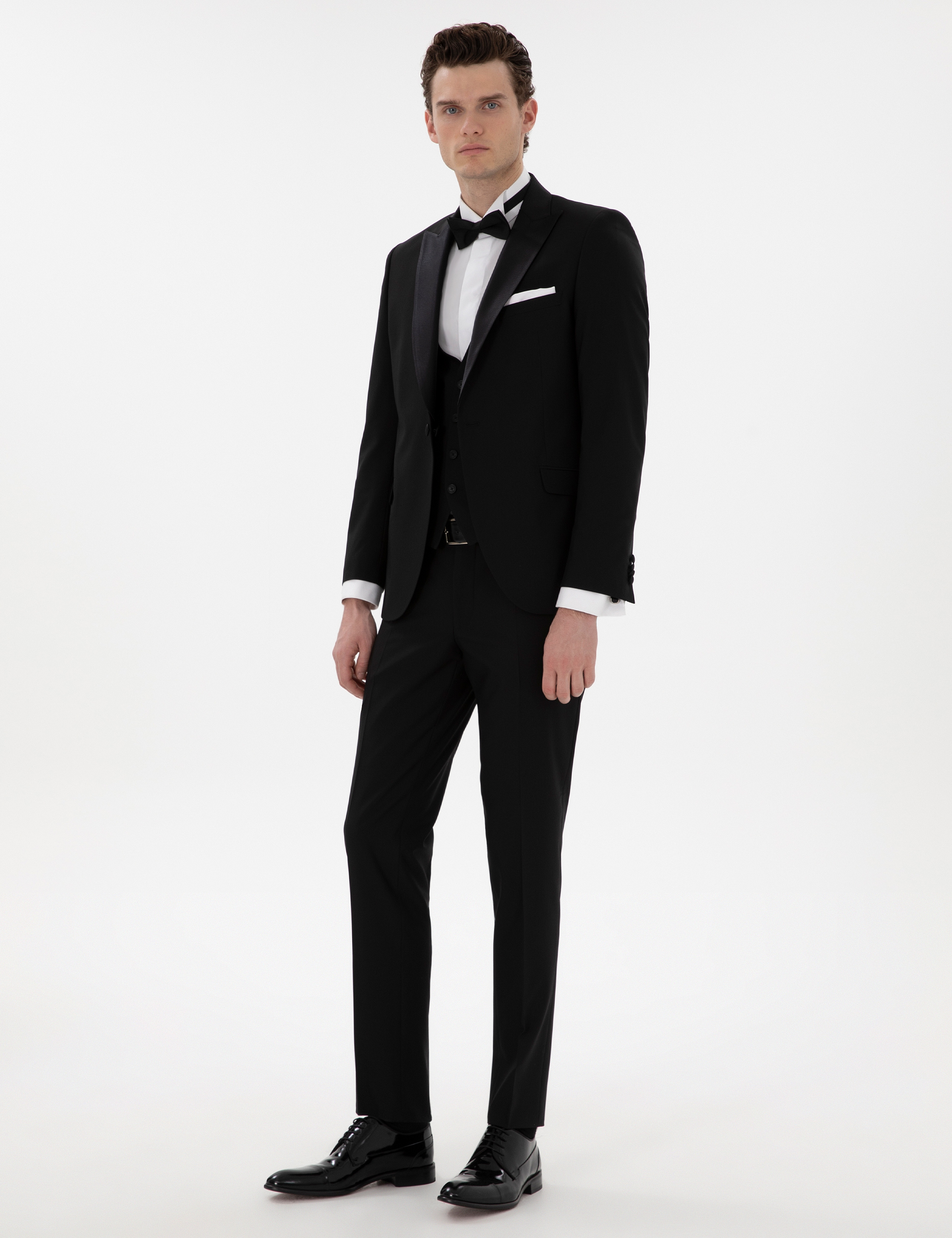 Siyah Ex. Slim Fit Yelekli Smokin - Image 4