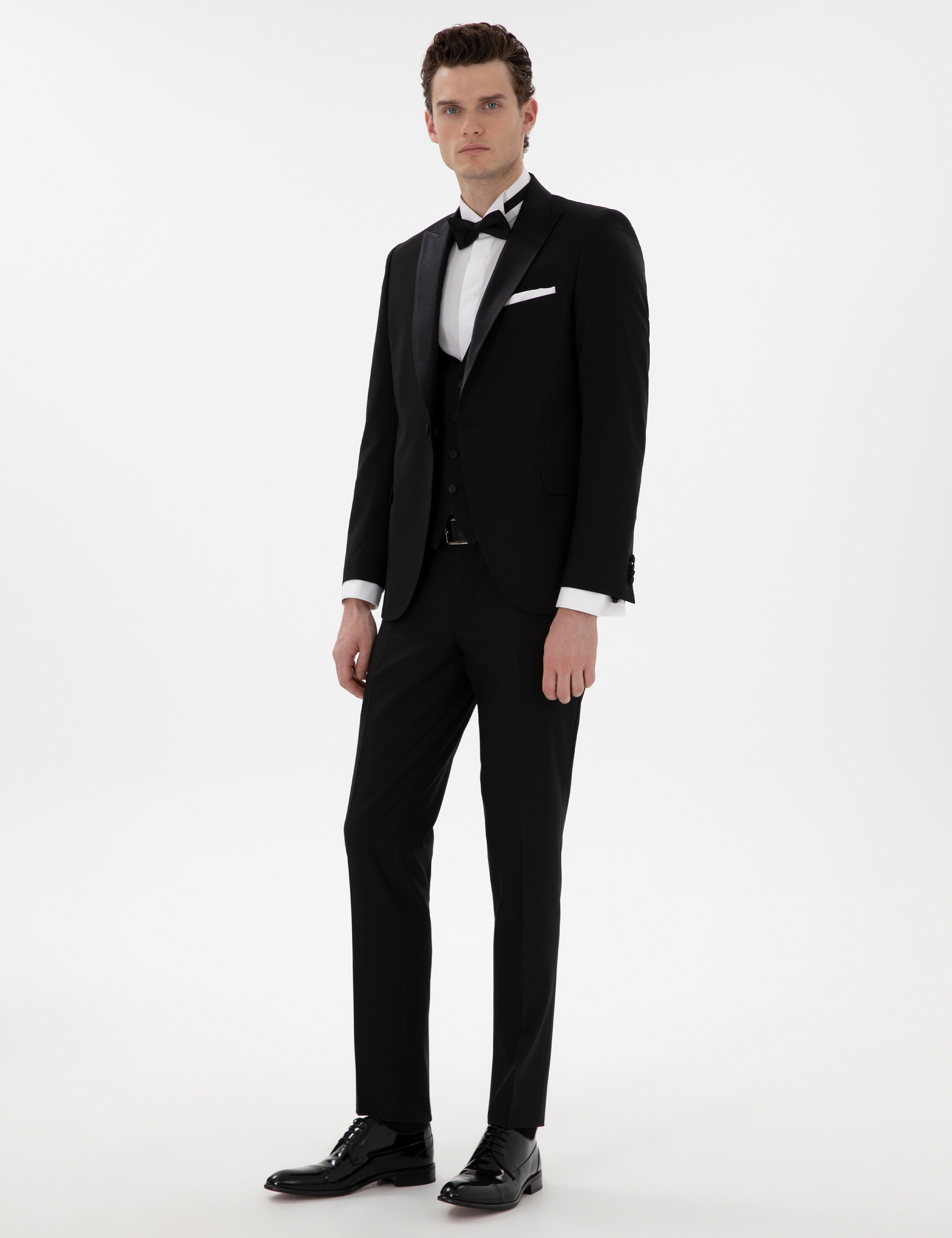 Siyah Ex. Slim Fit Yelekli Smokin