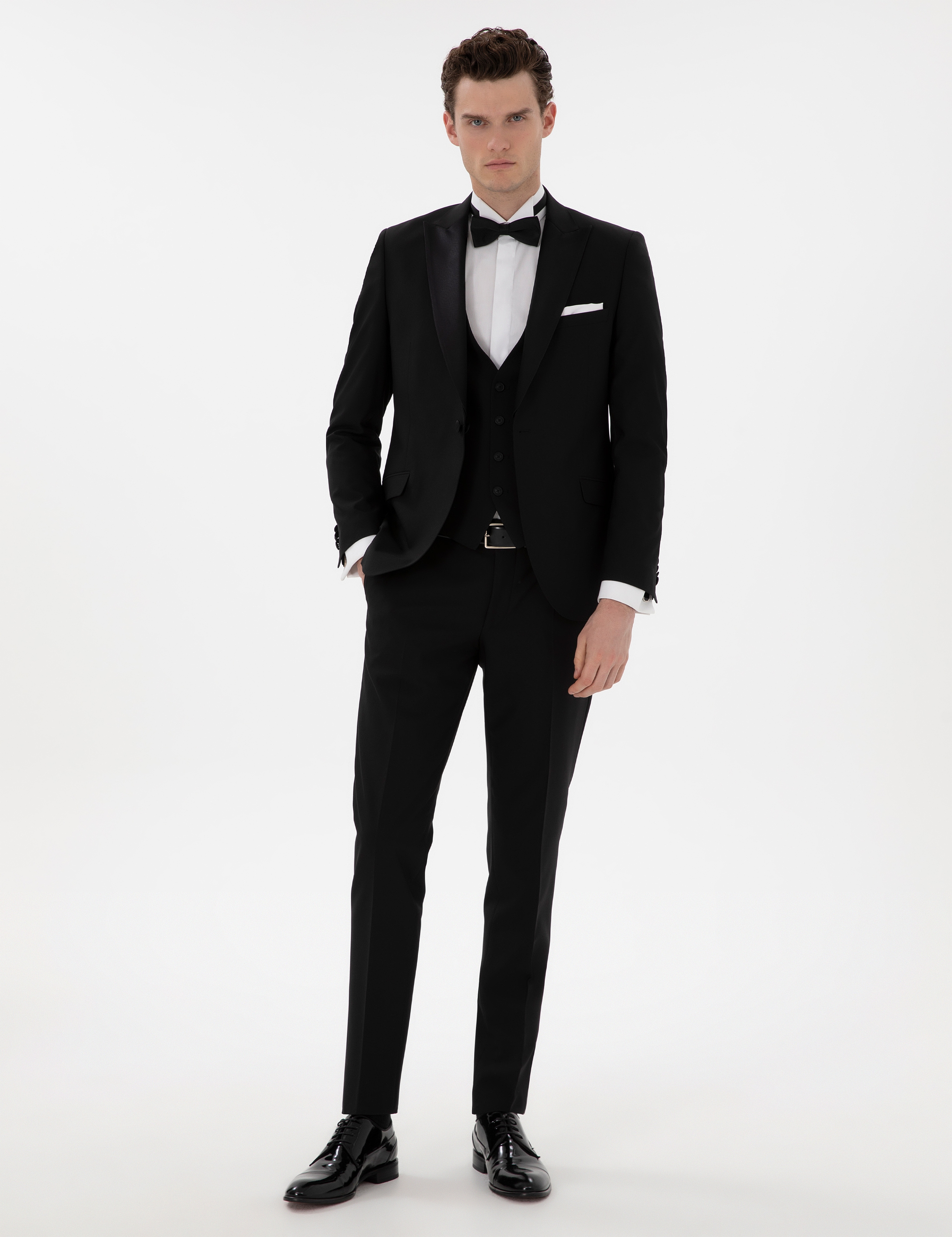 Siyah Ex. Slim Fit Yelekli Smokin - Image 5