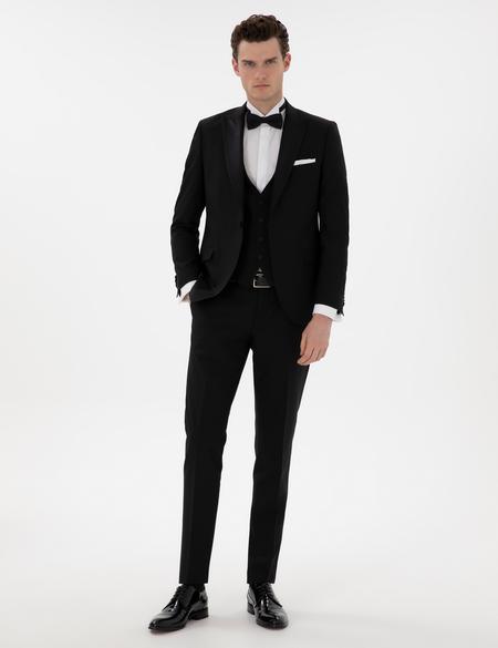 Siyah Ex. Slim Fit Yelekli Smokin - 50306206026