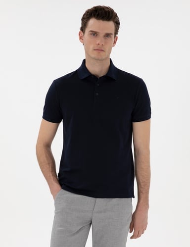Lacivert Slim Fit Düğmeli Polo Yaka Tişört