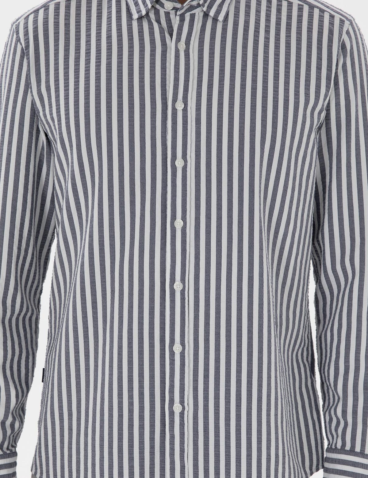 Lacivert Regular Fit Çizgili Uzun Kollu Gömlek - 50301533058