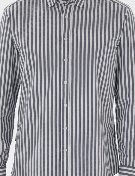 Lacivert Regular Fit Çizgili Uzun Kollu Gömlek - 50301533058